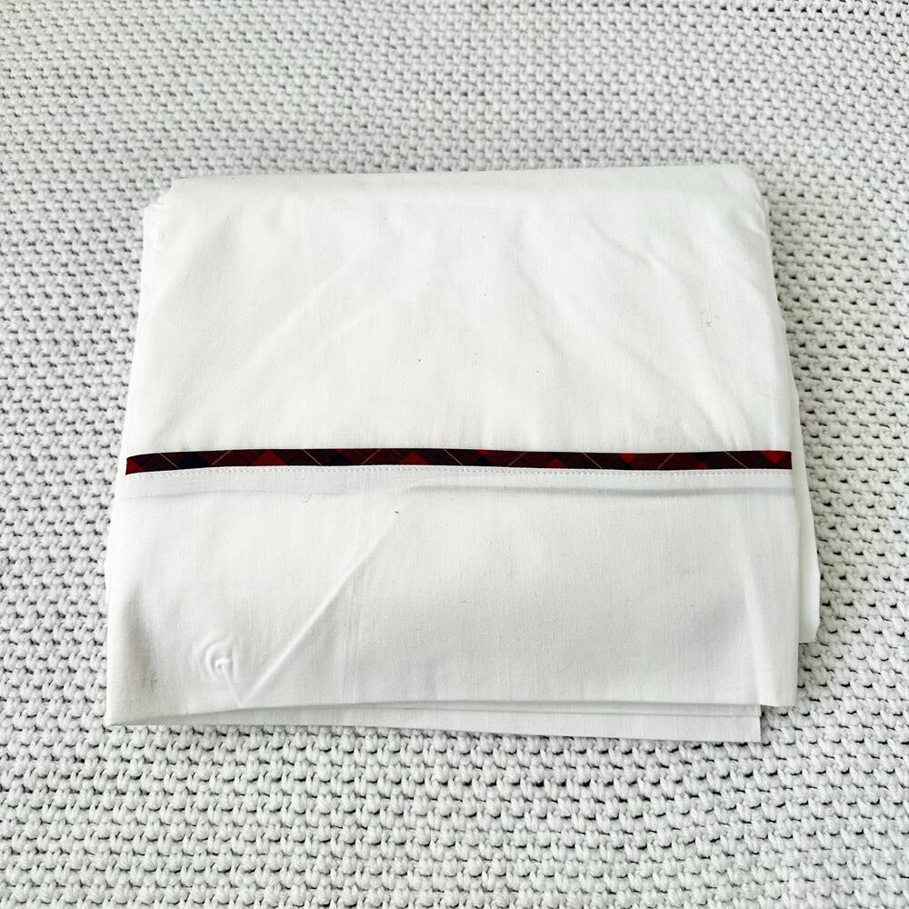 Ralph Lauren Vtg Brady White Red Tartan Plaid Stripe Cotton Full Flat Top Sheet